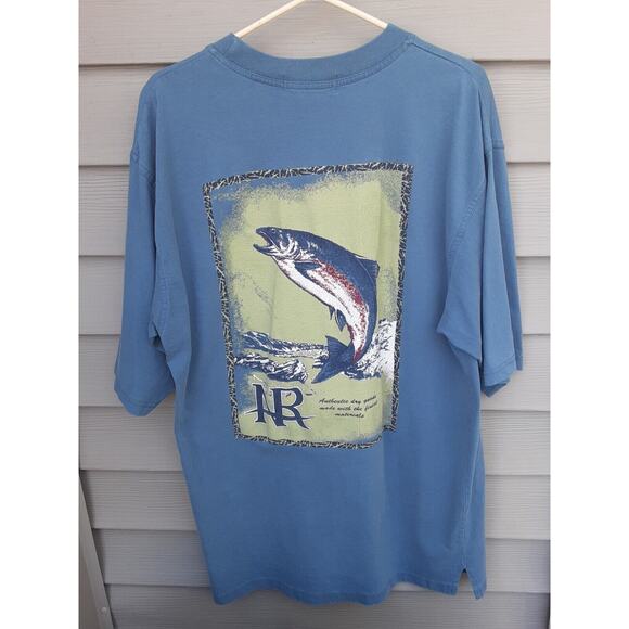 North River Trout Fish Blue Size LT Pocket T Shirt Made In USA - Picture 1 of 11